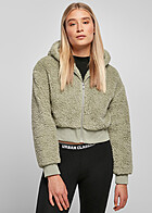 Urban Classics Damen Cropped Oversized Sherpa Jacke mit Kapuze softsalvia grn