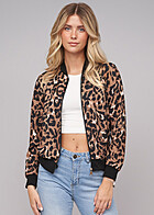 Cloud5ive Damen Blouson Bomberjacke mit All-Over Leo Print schwarz braun