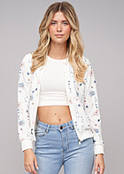 Cloud5ive Damen Blouson Bomberjacke mit All-Over Floral Print weiss
