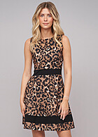Cloud5ive Damen Kleid mit Zipper und All-Over Leo Print braun