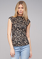 Cloud5ive Damen Rib Top mit All-Over Leo Print schwarz braun