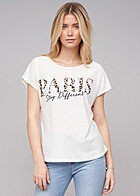Cloud5ive Damen T-Shirt mit Paris Print und Rundhals weiss