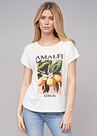 Cloud5ive Damen T-Shirt mit Lemon Print und Rundhals weiss