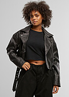 Urban Classics Damen Vintage Cropped Kunstleder Jacke schwarz