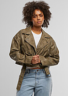 Urban Classics Damen Vintage Cropped Kunstleder Jacke olive grün