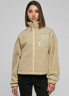 Urban Classics Dames Sherpa Mix Jas met Opstaande Kraag en Rits wetsand beige