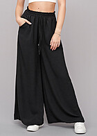 Cloud5ive Damen Sommer Hose mit weitem Schnitt und Gummibund schwarz