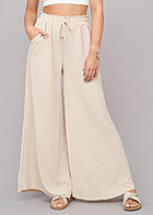 Cloud5ive Damen Sommer Hose mit weitem Schnitt und Gummibund beige