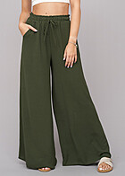 Cloud5ive Damen Sommer Hose mit weitem Schnitt und Gummibund military grn