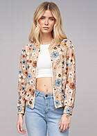 Cloud5ive Damen Blouson Bomberjacke mit Flower Print beige