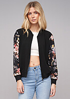 Cloud5ive Damen Blouson Bomberjacke mit Flower Print schwarz multicolor