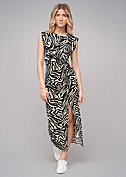 Cloud5ive Dames Maxijurk met zijsplit en all-over zebraprint zwart beige