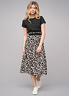 Cloud5ive Damen T-Shirt Kleid mit Taillenbund und Leo Print schwarz braun
