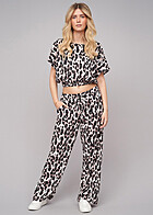 Cloud5ive Dames Luipaardprint set batwing top en wijde broek zwart beige
