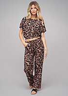 Cloud5ive Damen Leo Print Set Batwing Top und weite Hose schwarz braun