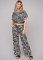 Cloud5ive Damen Zebra Print Set Batwing Top und weite Hose schwarz weiss