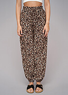 Cloud5ive Dames Zomerbroek met elastische tailleband en luipaardprint beige bruin