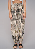 Cloud5ive Dames Zomerbroek met elastische tailleband en tropische print beige