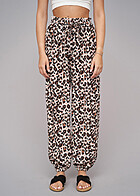 Cloud5ive Dames Zomerbroek met elastische tailleband en luipaardprint beige