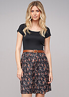 Cloud5ive Dames Tweekleurige jurk met ditsy-print en riem zwart