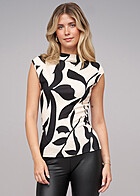 Cloud5ive Dames Ribtop met all-over bloemenprint beige zwart