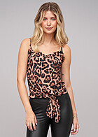 Cloud5ive Dames Top met knoopdetail en all-over luipaardprint bruin zwart