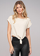 Cloud5ive Dames Mousseline top met schouderlussen en knoopdetail beige
