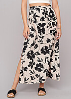 Cloud5ive Dames Maxirok met zijsplitten en bloemenprint beige zwart