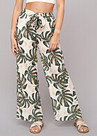 Cloud5ive Dames Zomerbroek met strikceintuur en palmboomprint groen