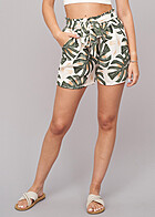 Cloud5ive Dames Paperbag short met strikceintuur en palmboomprint groen beige