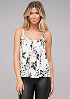 Cloud5ive Dames Top met bandjes rimpeling en bloemenprint wit zwart