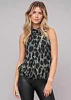 Cloud5ive Dames Choker Top met Elastische Boord en All-Over Luipaardprint groen zwart