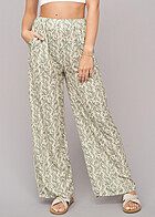Cloud5ive Dames Zomerbroek met All Over Bladpatroon Print groen