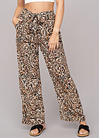Cloud5ive Dames Zomerbroek met All Over Luipaard Print en Bindceintuur bruin