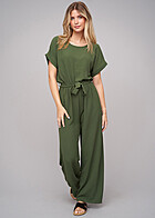 Cloud5ive Dames Jumpsuit met Bindceintuur en Split Achteraan military groen