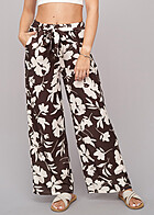 Cloud5ive Dames Zomerbroek met Bindceintuur en All Over Bloemen Print beige bruin