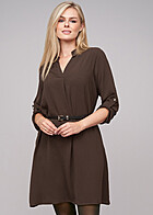 Cloud5ive Dames Musselin Jurk met Turn-Up Mouwen incl. Riem bruin