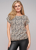 Cloud5ive Dames Blouse Top met Dierenprint en Elastische Band aan de Onderkant beige zwart