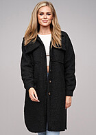 Cloud5ive Dames Teddy Mantel in Longform Blouse-stijl zwart