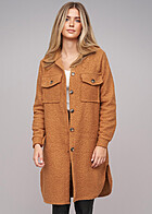 Cloud5ive Dames Teddy Mantel in Longform Blouse-stijl camelbruin