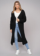 Cloud5ive Dames Grofgebreide Longform Cardigan zwart