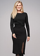 Cloud5ive Dames Lange Mouw Jurk met Knoopdetail en Zijsplit zwart