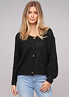 Cloud5ive Dames Gebreide Jas Cardigan met Knoopsluiting en V-Hals zwart
