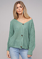 Cloud5ive Dames Gebreide Jas Cardigan met Knoopsluiting en V-Hals groen