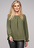 Cloud5ive Dames Lange Mouw Blouse met Plooien military groen