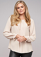Cloud5ive Dames Lange Mouw Blouse met Plooien beige