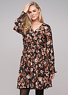 Cloud5ive Dames Lange Mouw Jurk Wickeloptiek met Bloemen Print incl Bindceintuur bruin zwart