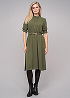 Cloud5ive Dames Lange Mouw Jurk met Ketting-Bindceintuur military groen