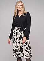 Cloud5ive Dames Lange Mouw Jurk met Bloemen Print zwart beige