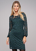 Cloud5ive Damen Langarm Spitzenkleid 2-lagig petrol grn